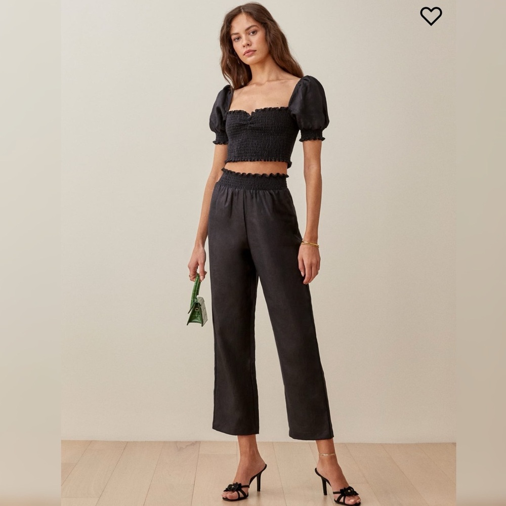 Reformation Black Puff Sleeve Jumpsuit